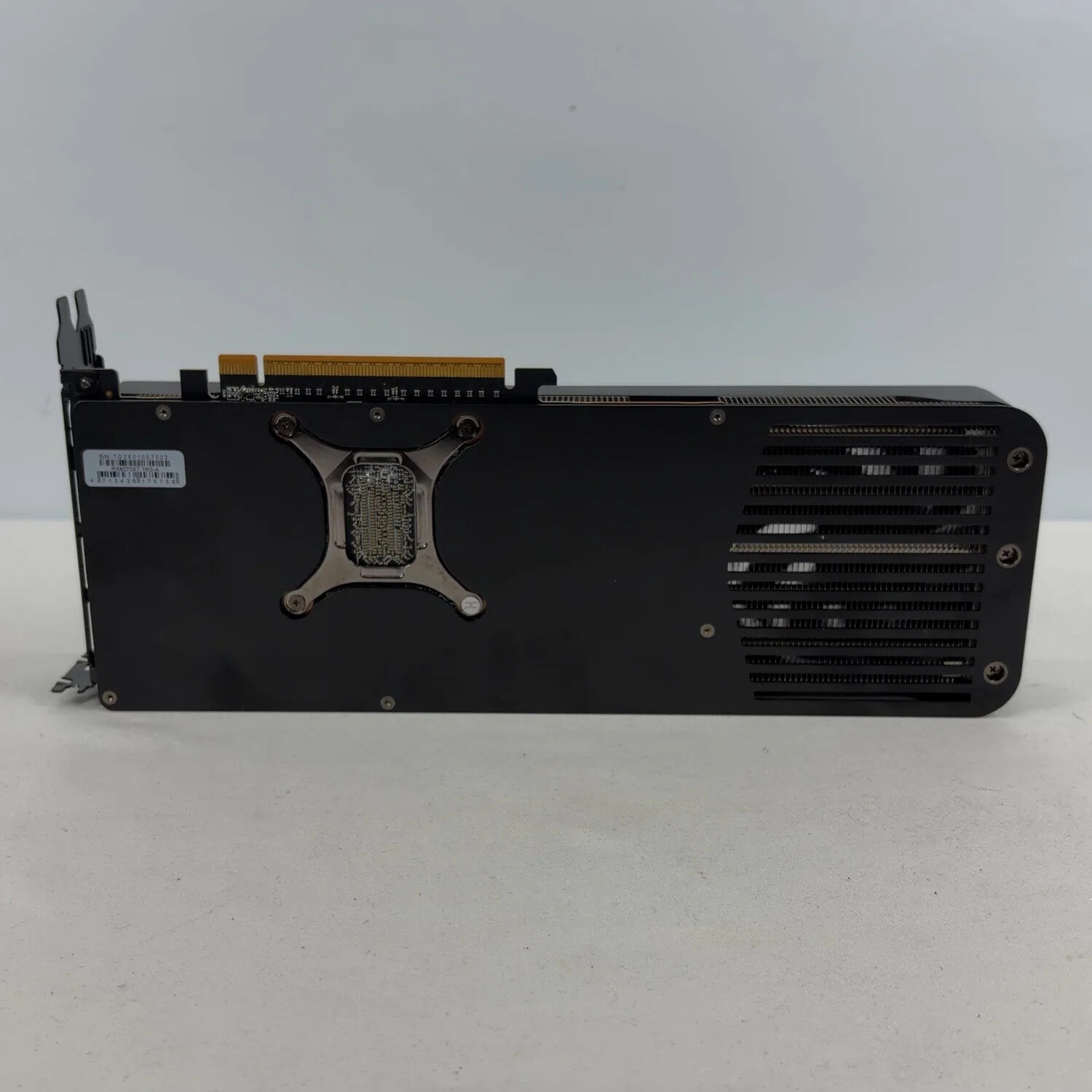 The backplate of a PowerColor Radeon RX 9070 XT graphics card
