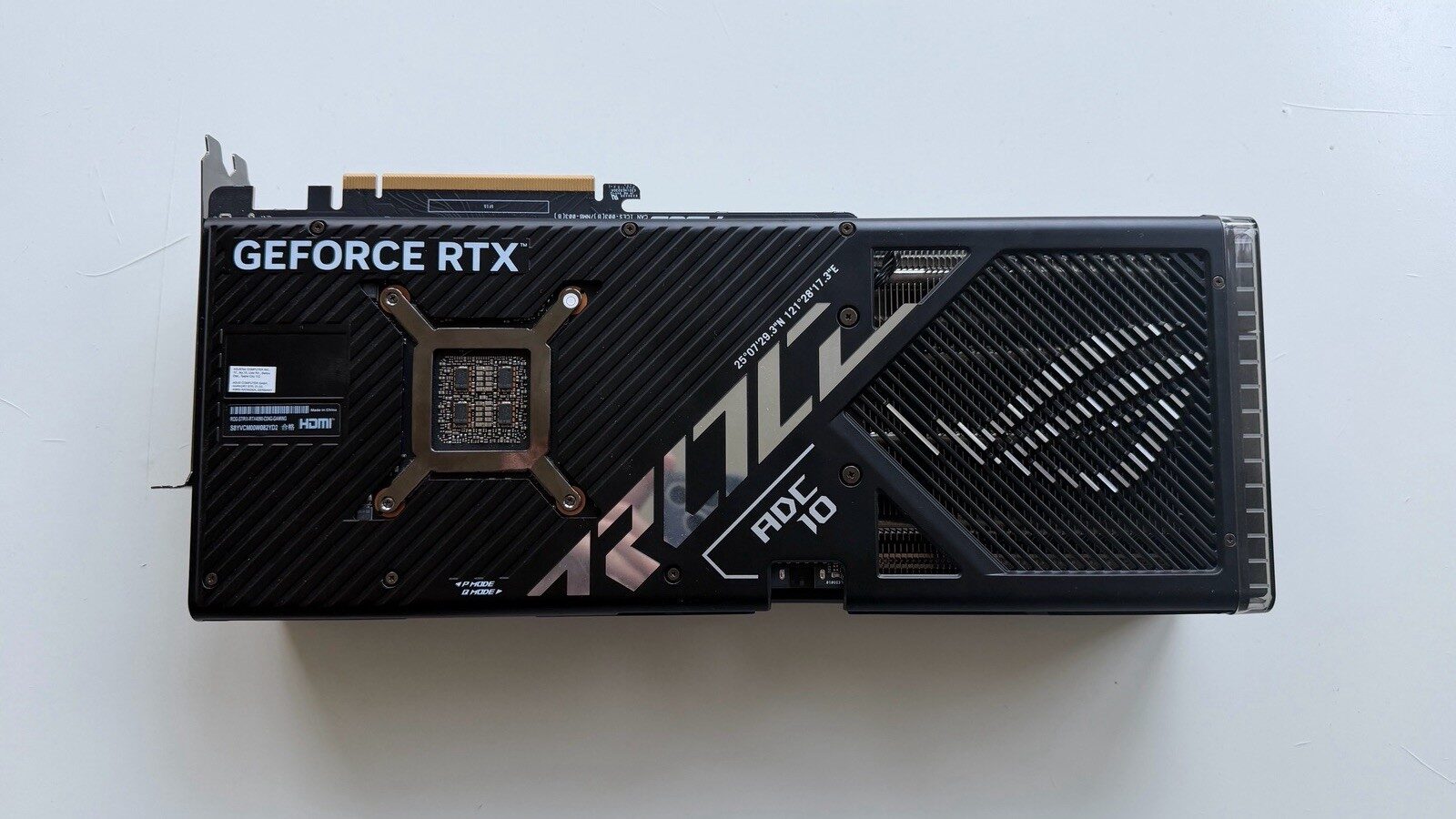 The carbon-effect backplate of an ASUS ROG Strix RTX 4090
