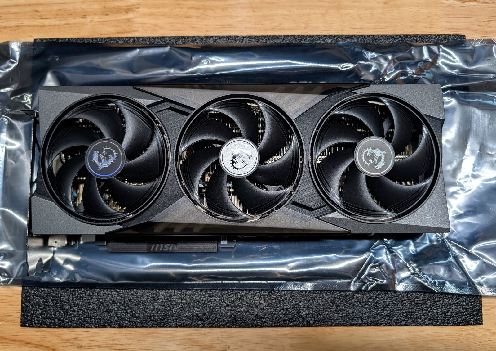 An MSI RTX 5060 Ti 16GB Gaming Trio graphics card, unboxed