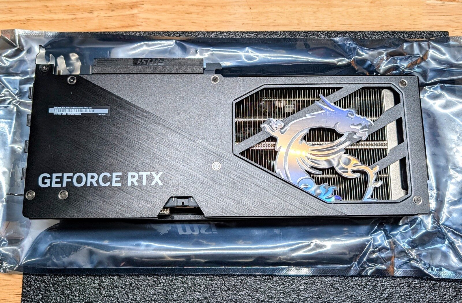 The backplate of an MSI RTX 5060 Ti 16GB graphics card